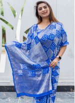 Blue Pure Silk Bandhej Print Classic Saree