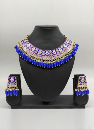 Blue Reception Jewellery Set with meena-kari work
