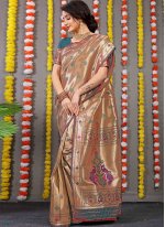 Brown Banarasi Silk Weaving Trendy Saree