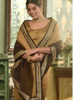 Brown Chinon Embroidered Trendy Sari