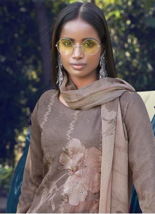 Brown Cotton Lawn Designer Pakistani Suit