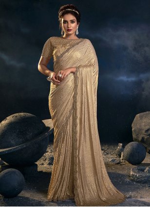 Brown Silk Embroidered Designer Sari
