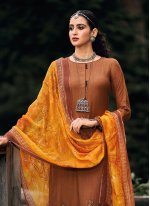 Brown Silk Embroidered Pakistani Salwar Suit