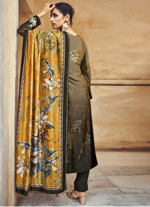 Brown Velvet Digital Print Trendy Salwar Suits