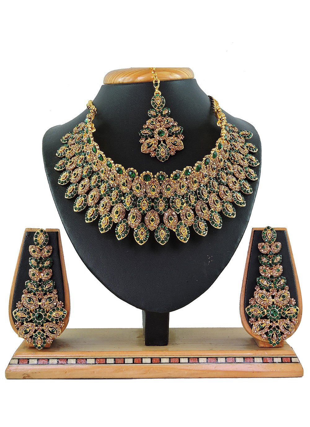 Celestial Gold and Green Necklace Set for Women - 77120
