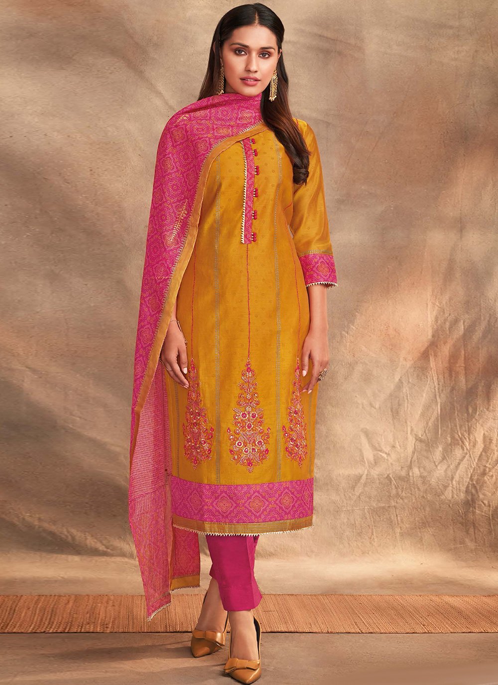 Divas Fashion Grey Cotton Silk Frock Style Indian Trouser Suit LSTV112081