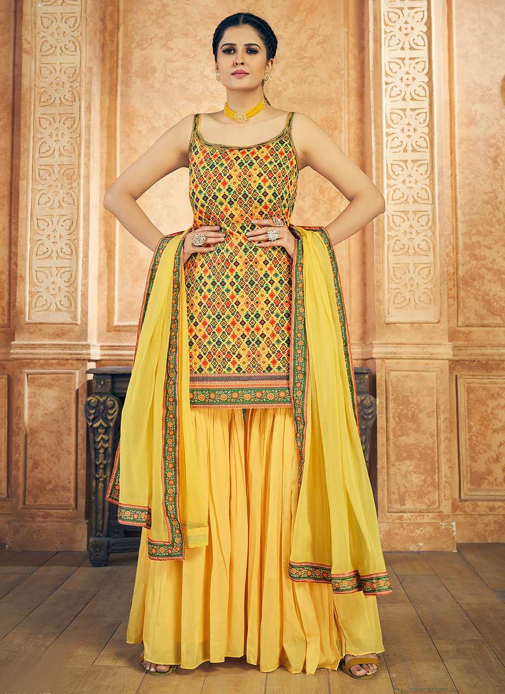Yellow Red Heavy Embroidered Work Pakistani Pant Suit - Indian Heavy  Anarkali Lehenga Gowns Sharara Sarees Pakistani Dresses in  USA/UK/Canada/UAE - IndiaBoulevard