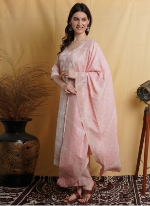 Cotton Embroidered Peach Trendy Straight Salwar Suit