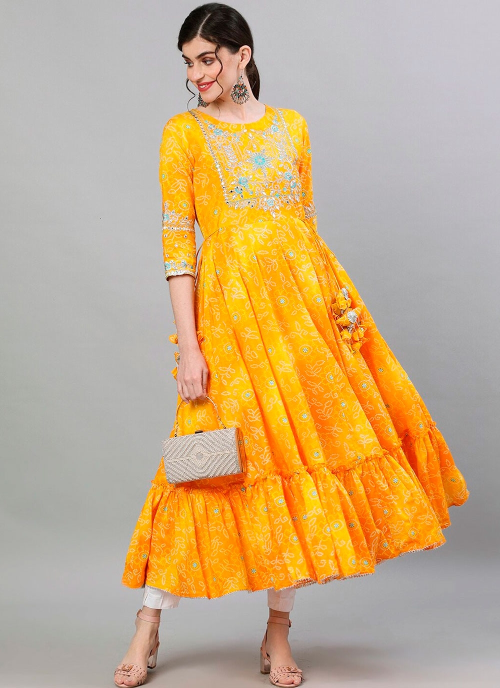 Yellow Long Kurti - Aradhana Fashions