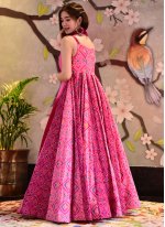 Pink Cotton Silk Digital Bandhani Print Designer Gown
