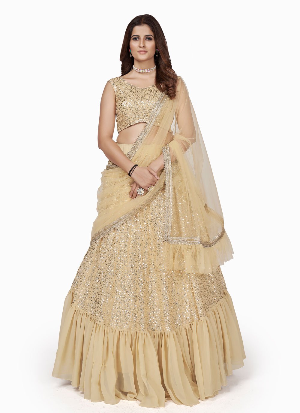 Gold Net Floral Embroidered Lehenga Set Design by Seema Gujral at Pernia's  Pop Up Shop 2024