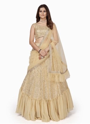 Cream Engagement Lehenga Choli