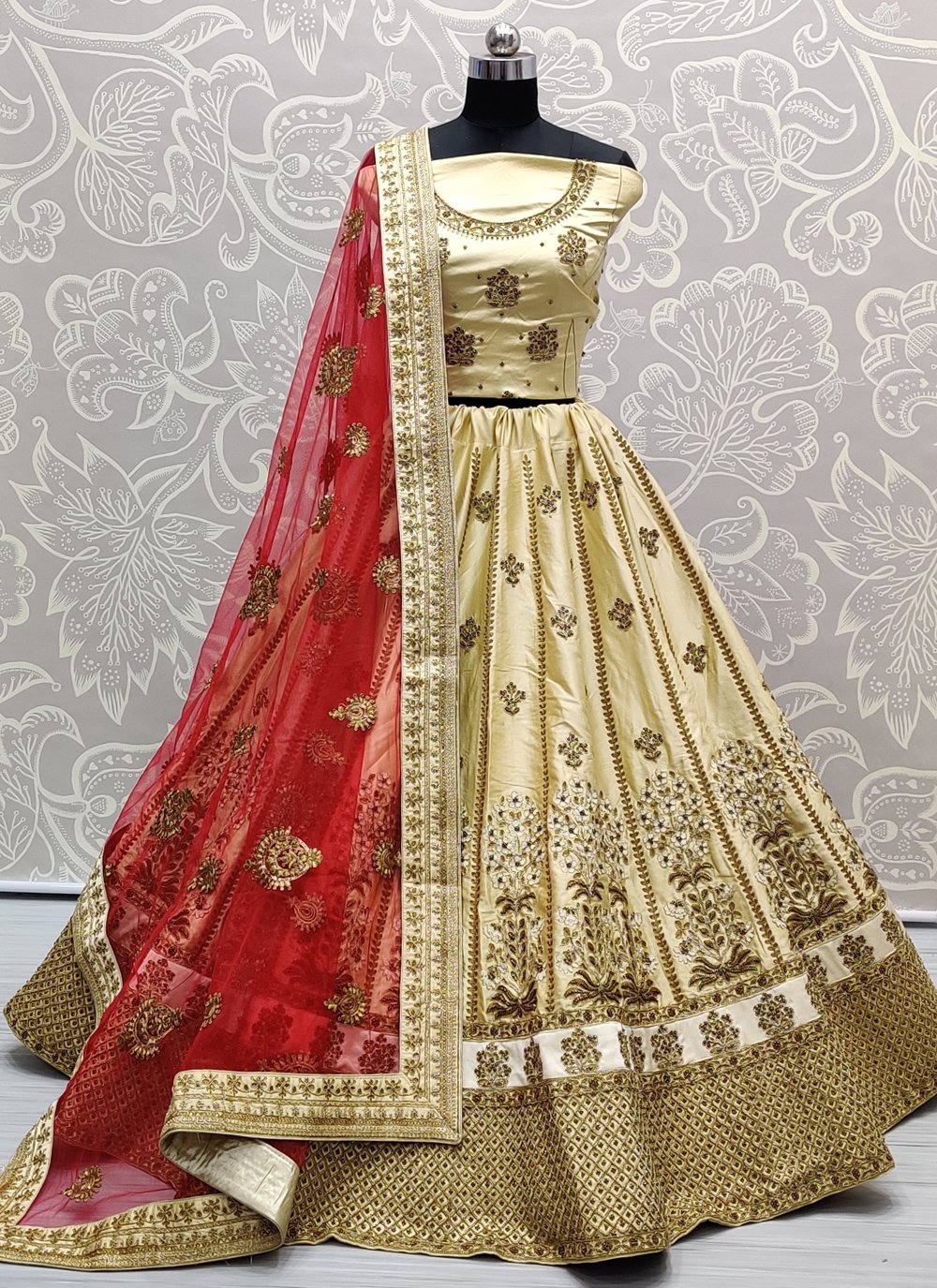 Heavy Embroidered Ethnic Cream Colour Lehenga Set For Bridesmaid Looks -  KSM PRINTS - 4194545