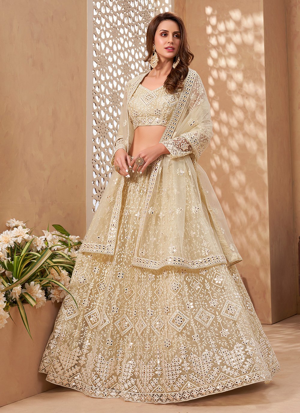 Lowest Price | $193Cream Bridal Lehenga Choli, Cream Bridal Lehengas and  Cream Bridal Ghagra Chaniya Cholis Online Shopping