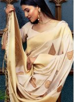 Cream Silk Weaving Trendy Saree