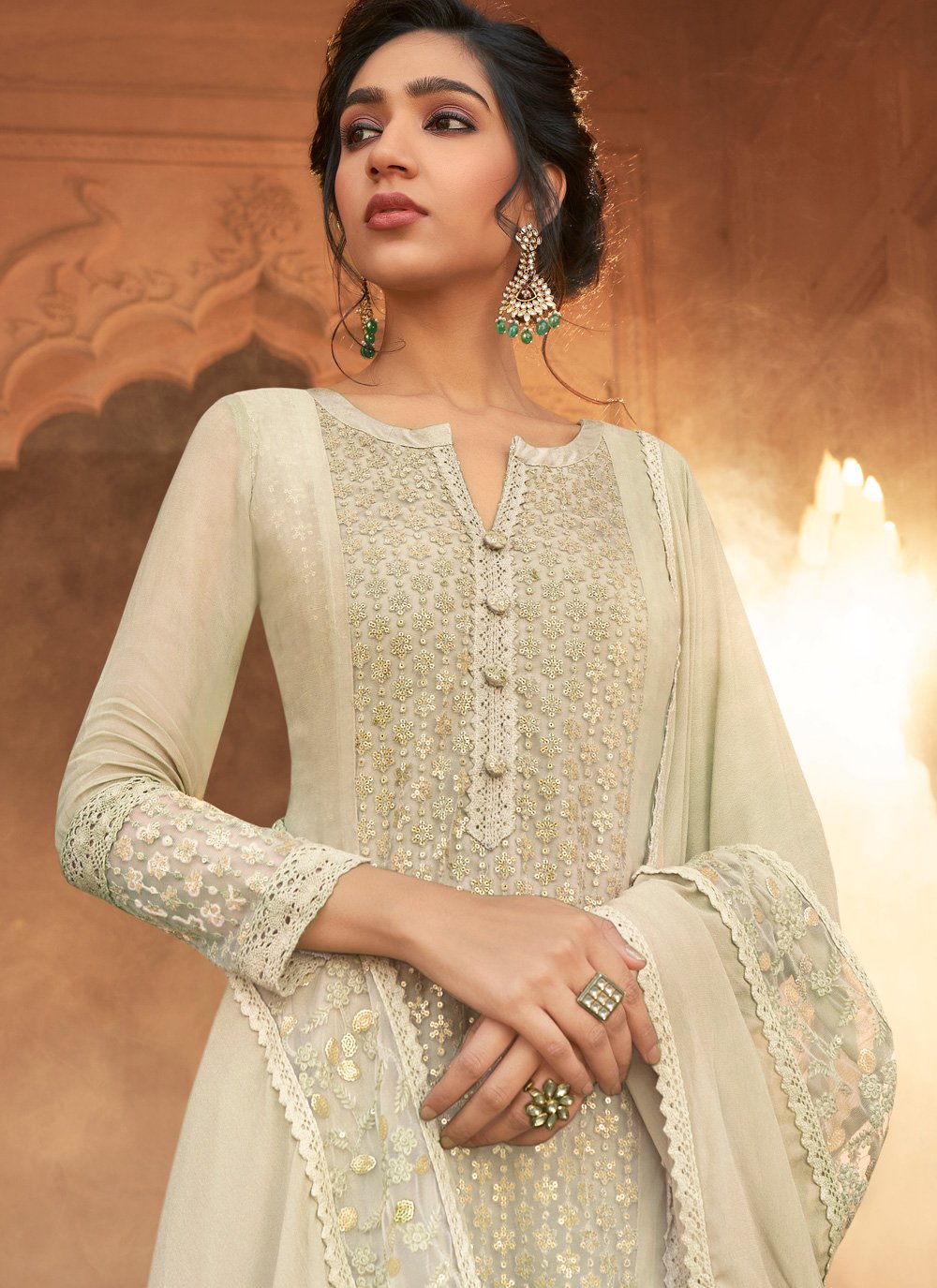 Buy Pakistani Suit Georgette in Off White Online USA, UK - Salwar