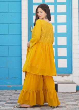 Designer Palazzo Salwar Kameez Thread Faux Georgette in Yellow