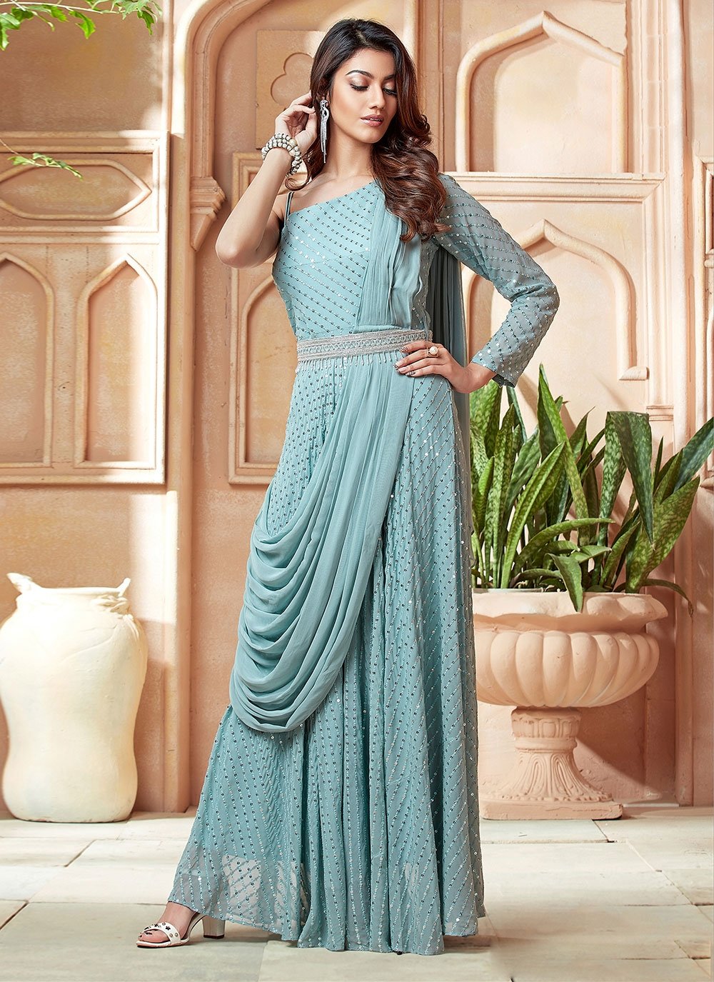 Sangeet Party Wear Indo Western Anarkali Gown | Fusion Designer Dress