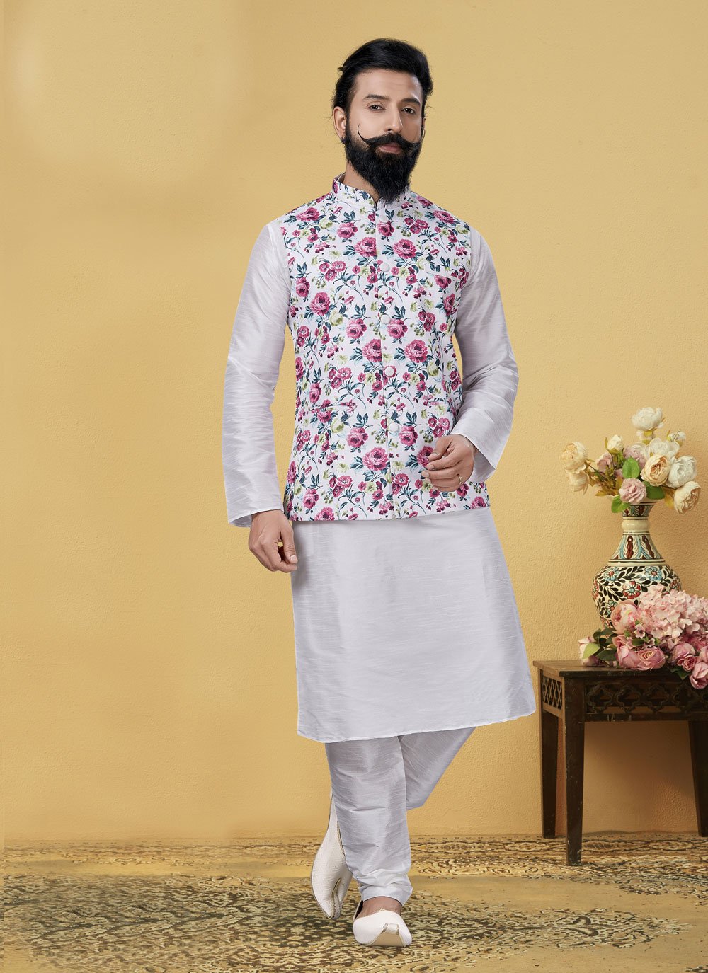 Dhupion Nehru Jacket in Multi Colour and White for Men - 67654 - Mens ...