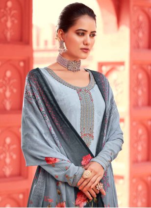 Digital Print Grey Designer Pakistani Salwar Suit 