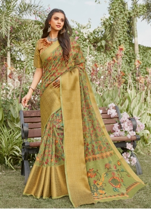 Digital Print Linen Printed Saree