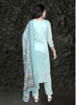 Embroidered Aqua Blue Chanderi Silk Straight Salwar Suit
