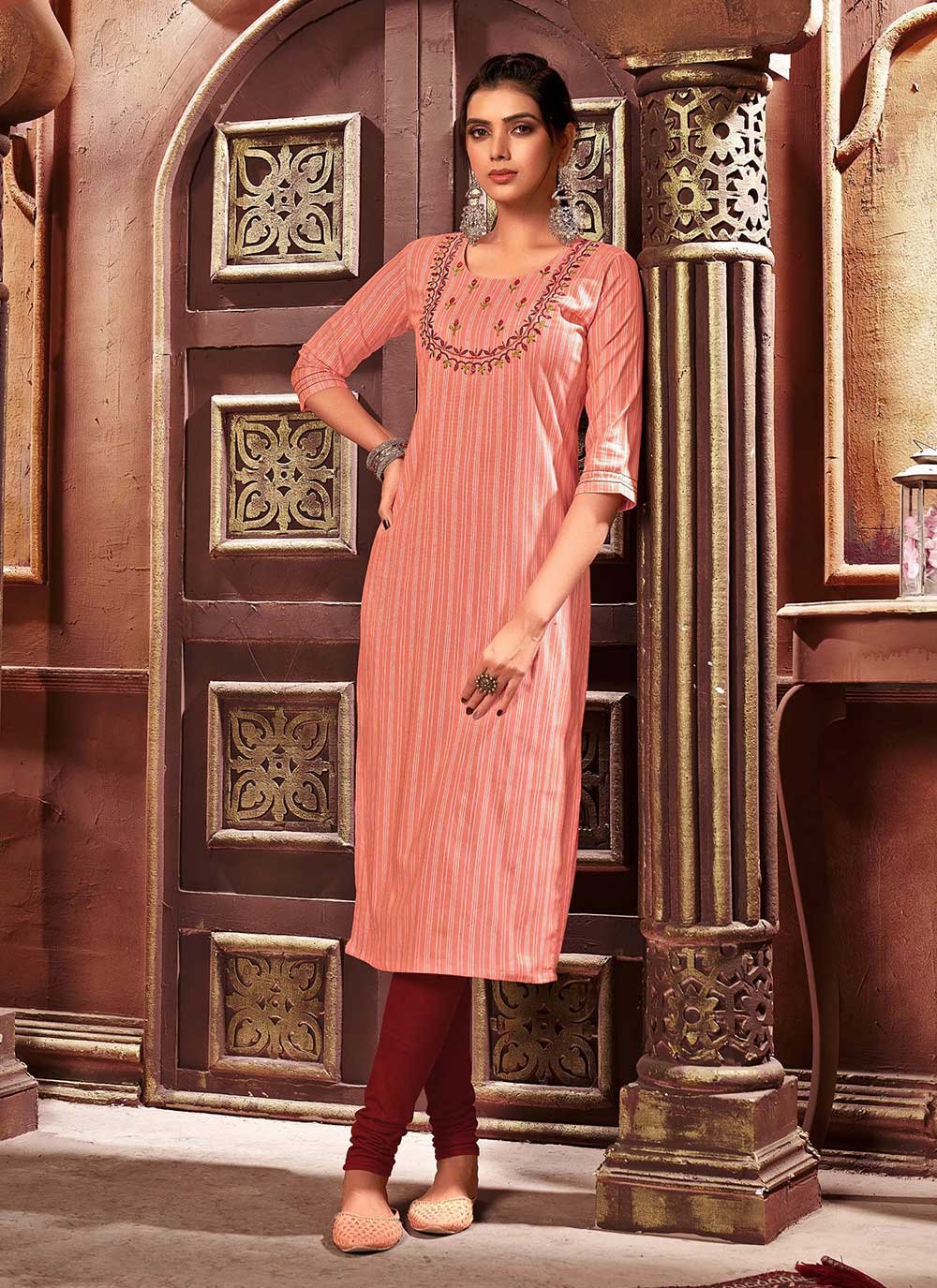 Buy online Peach Colour Kurti Georgette Kurta from Kurta Kurtis for Women  by Amyraa for ₹700 at 18% off | 2024 Limeroad.com