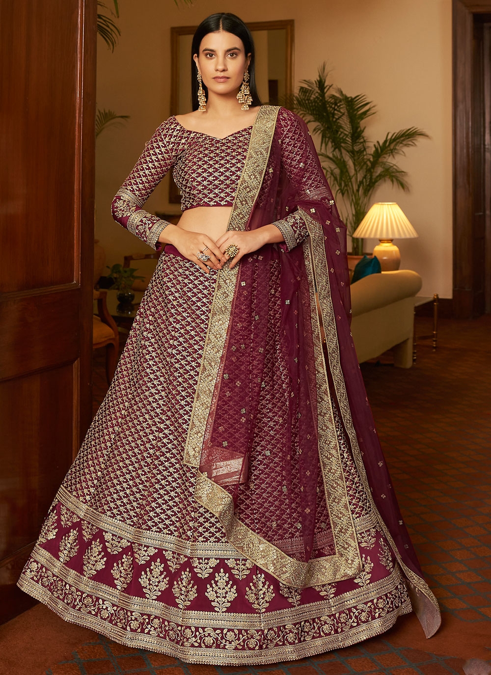 Bridal Red And Golden Embroidered Wedding Lehenga Choli