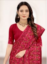 Embroidered Faux Georgette Designer Saree in Maroon