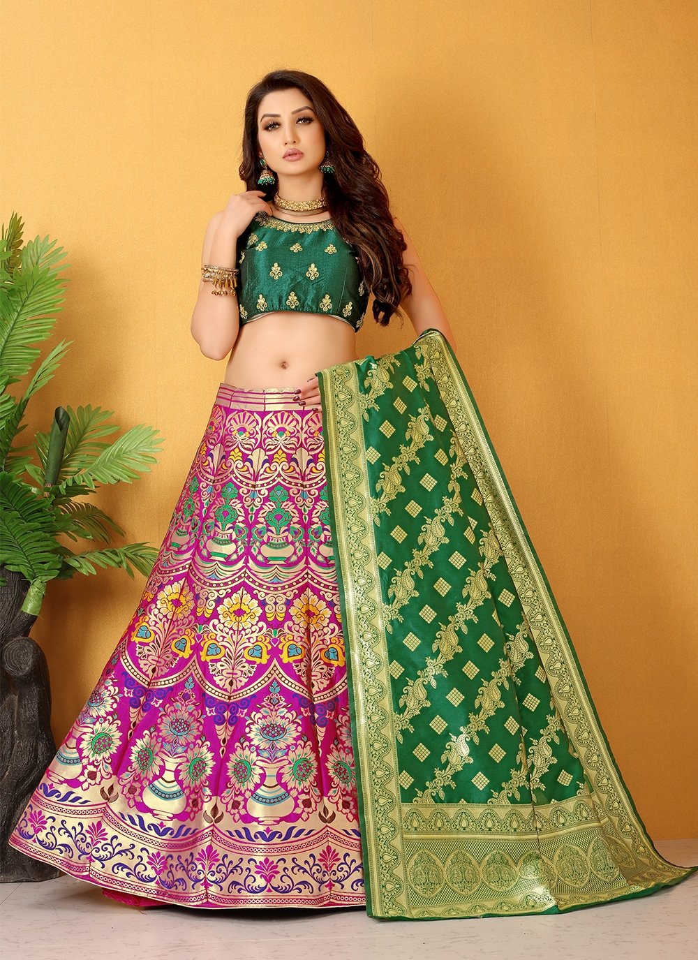 Zari Weaving Semi Stitched Banarasi Silk Lehenga Choli - Online The Chennai  Silks