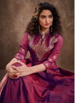 Embroidered Magenta Readymade Anarkali Suit 