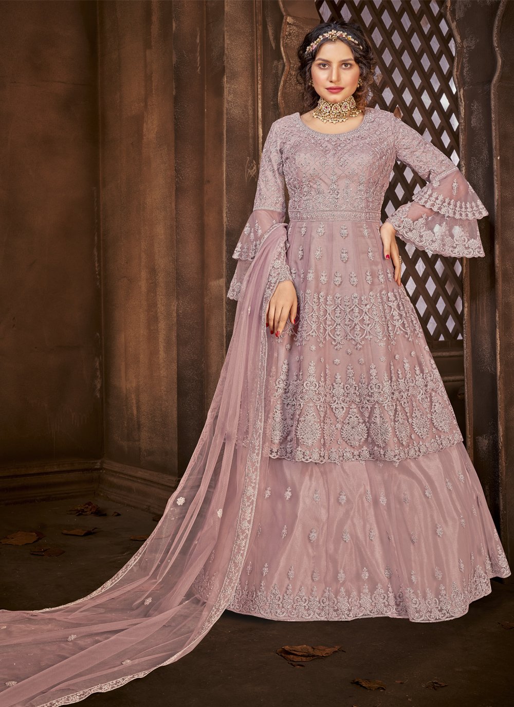 Attractive Pink Semi Stitched Embroidered Lehenga Skirt cum Salwar Sui –  Glitter Gleam
