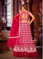 Embroidered Net Red Lehenga Choli