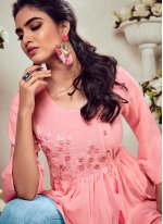 Baby Pink Embroidered Party Wear Kurti