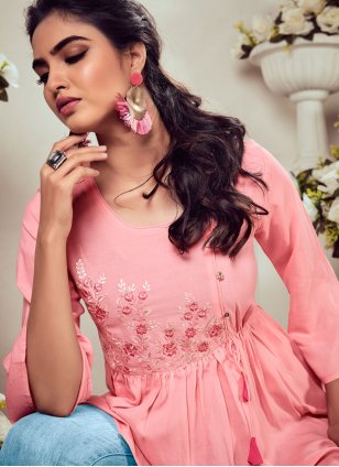 Baby Pink Embroidered Party Wear Kurti