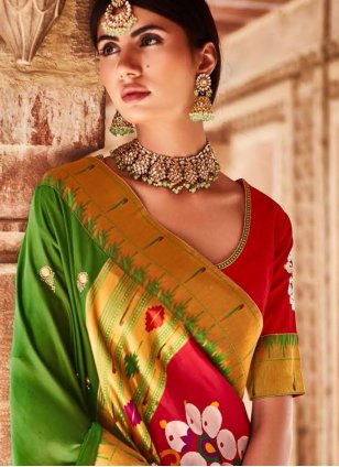 Fancy Fabric Green Weaving Designer Traditional Saree