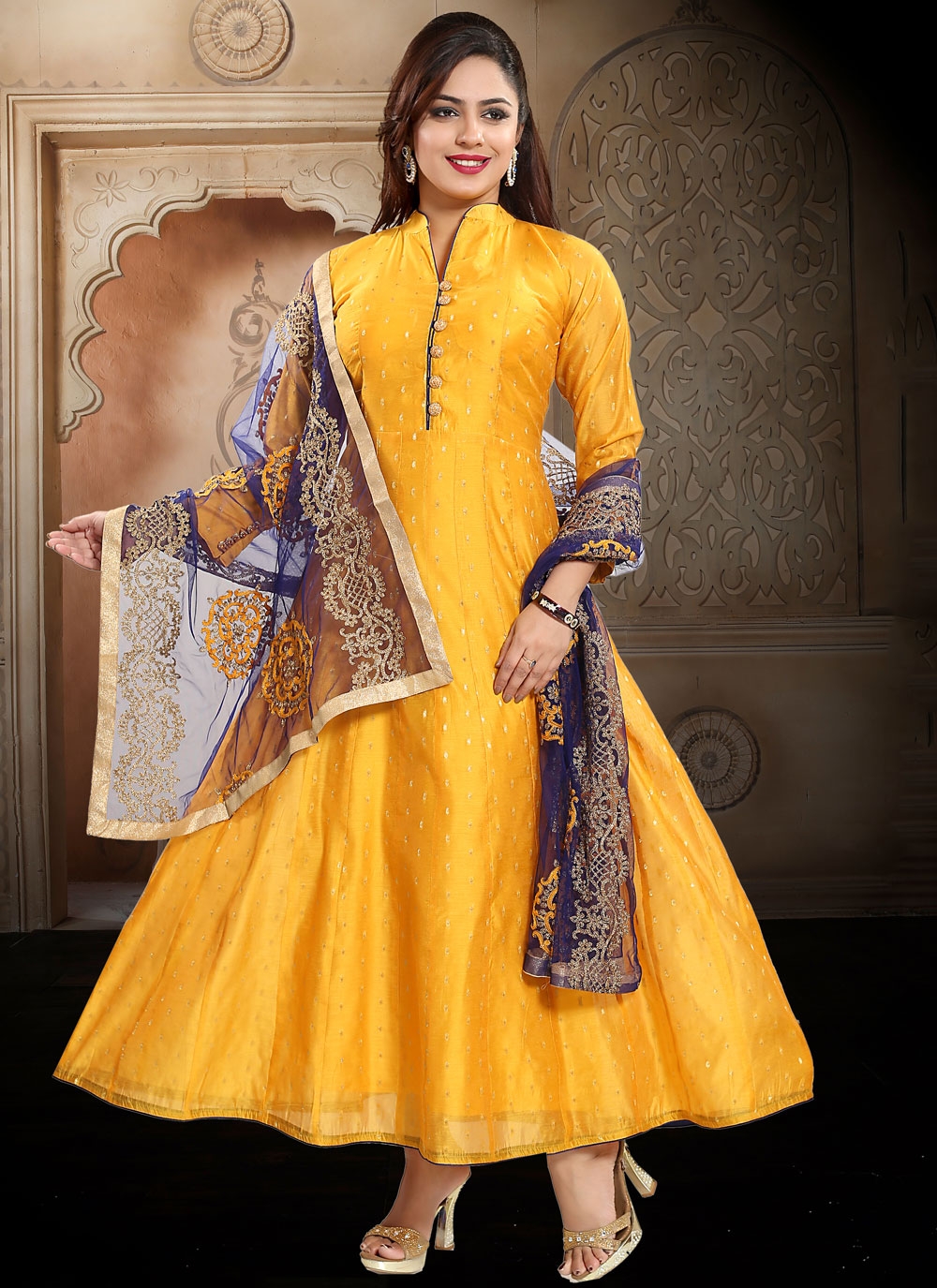 Yellow Frill Anarkali Suit Set - Dimple Design Studio