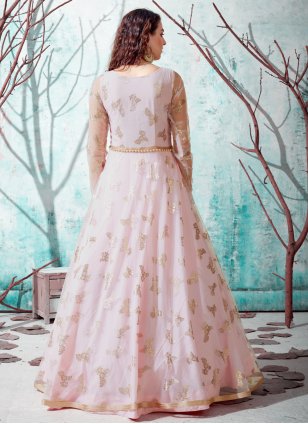 Fancy Net Designer Gown in Pink