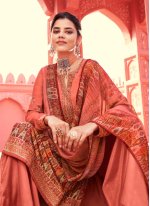 Faux Crepe Peach Embroidered Designer Pakistani Suit