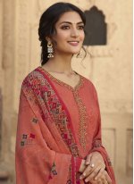 Faux Crepe Peach Embroidered Designer Palazzo Salwar Suit