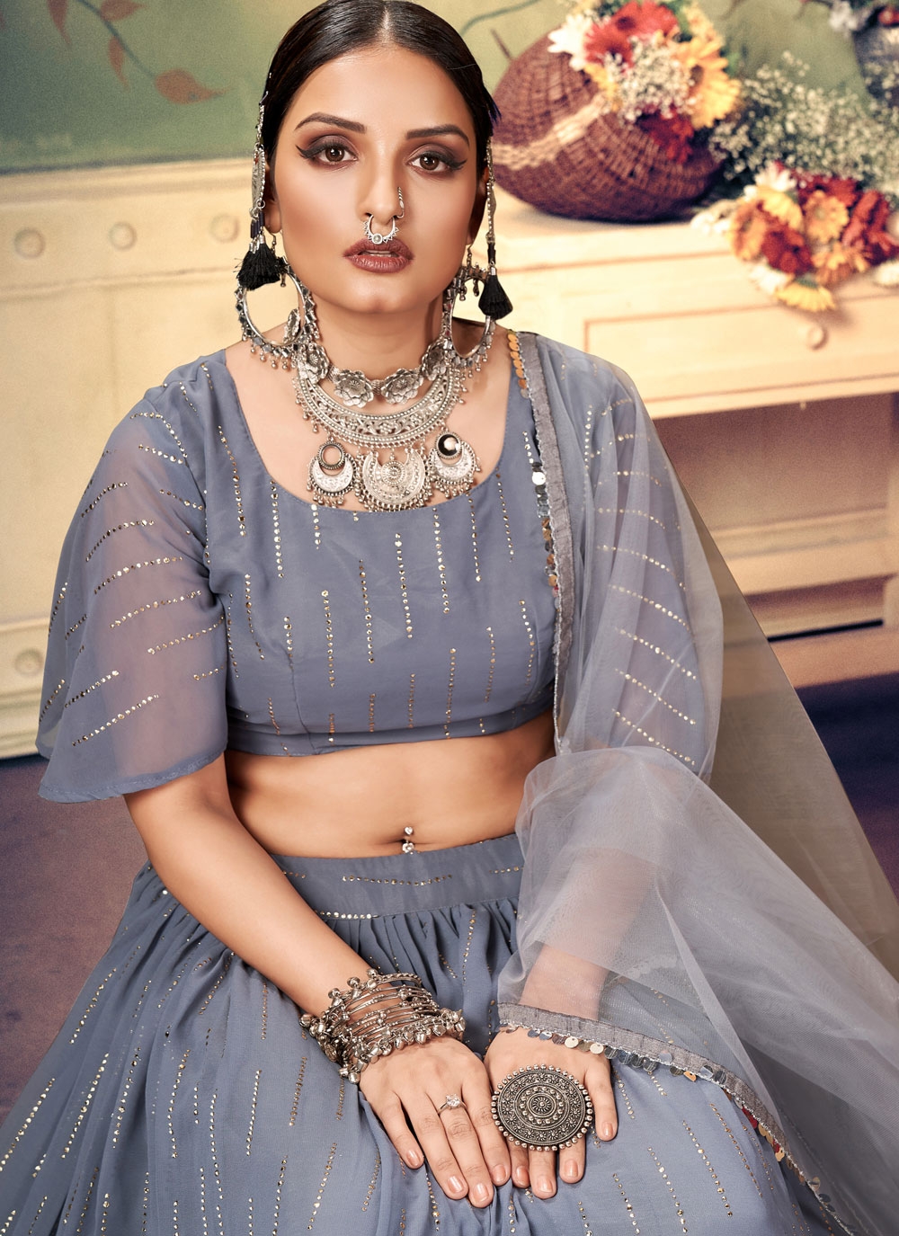 jewellery for grey lehenga