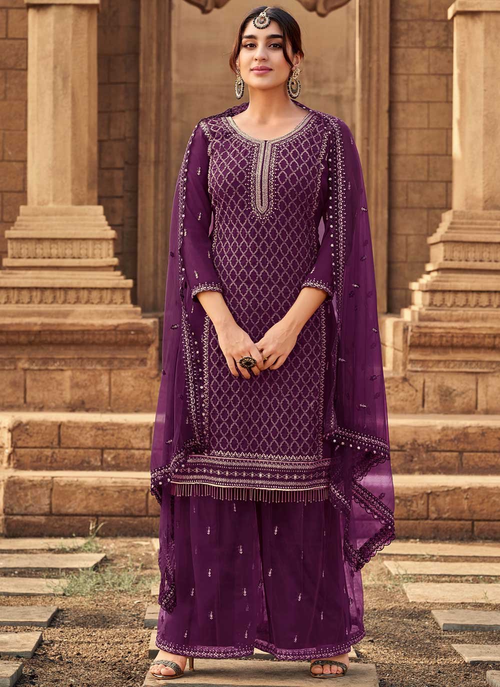 Wine Salwar Suit- Buy Latest Wine Color Salwar Kameez Online