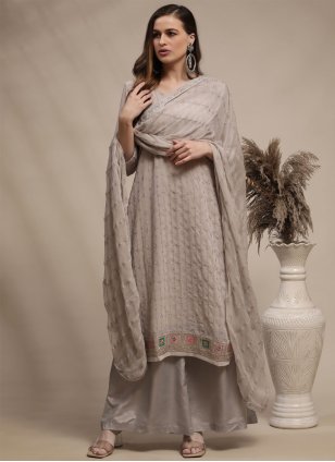 Faux Georgette Embroidered Grey Designer Pakistani Salwar Suit