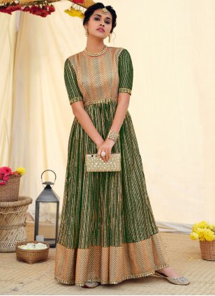 Faux Georgette Green Embroidered Designer Salwar Suit