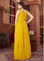 Faux Georgette Resham Readymade Trendy Gown  in Mustard