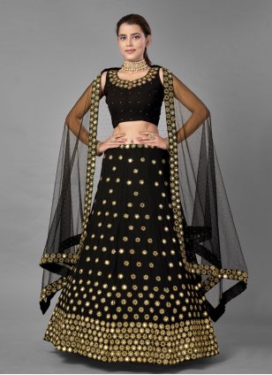 Black and Gold Embroidered Crepe Lehenga | Black and gold lehenga, Indian  wedding outfits, Lehenga choli
