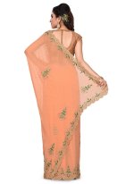 Georgette Embroidered Designer Traditional Saree in Peach