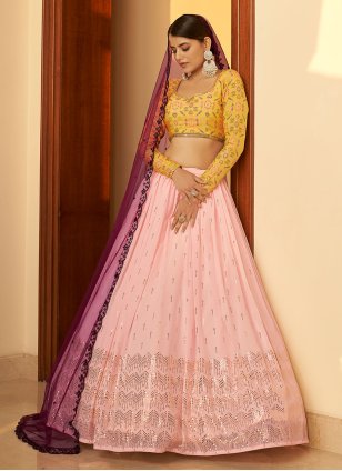 Georgette Mukesh Designer Lehenga Choli in Pink