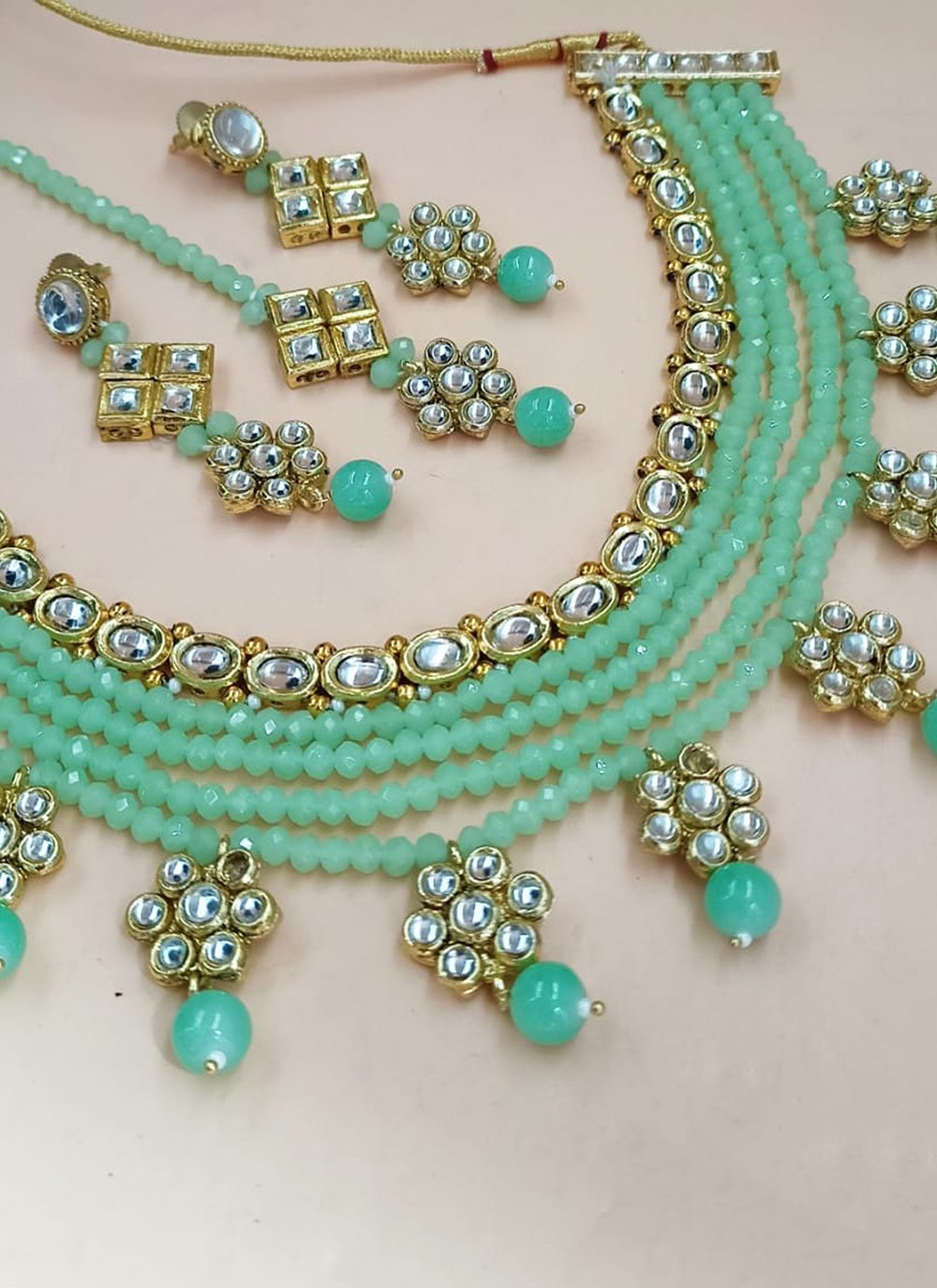 Dilber Kundan Necklace with Sea Blue Semi Precious Stones - Bridal – B Anu  Designs