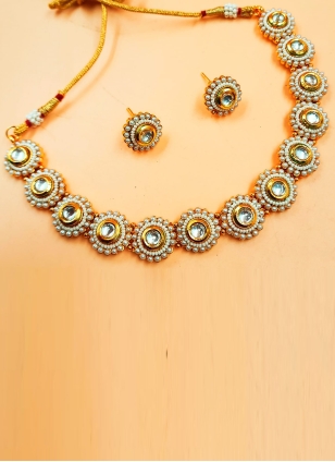 Gold and Silver Moti Work Necklace Set